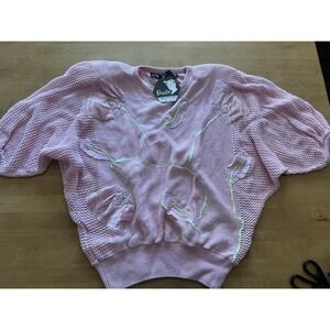 Vtg 80s Rochelle California Knit Sweater Women's Sequin Pink Flower Sx L NEW